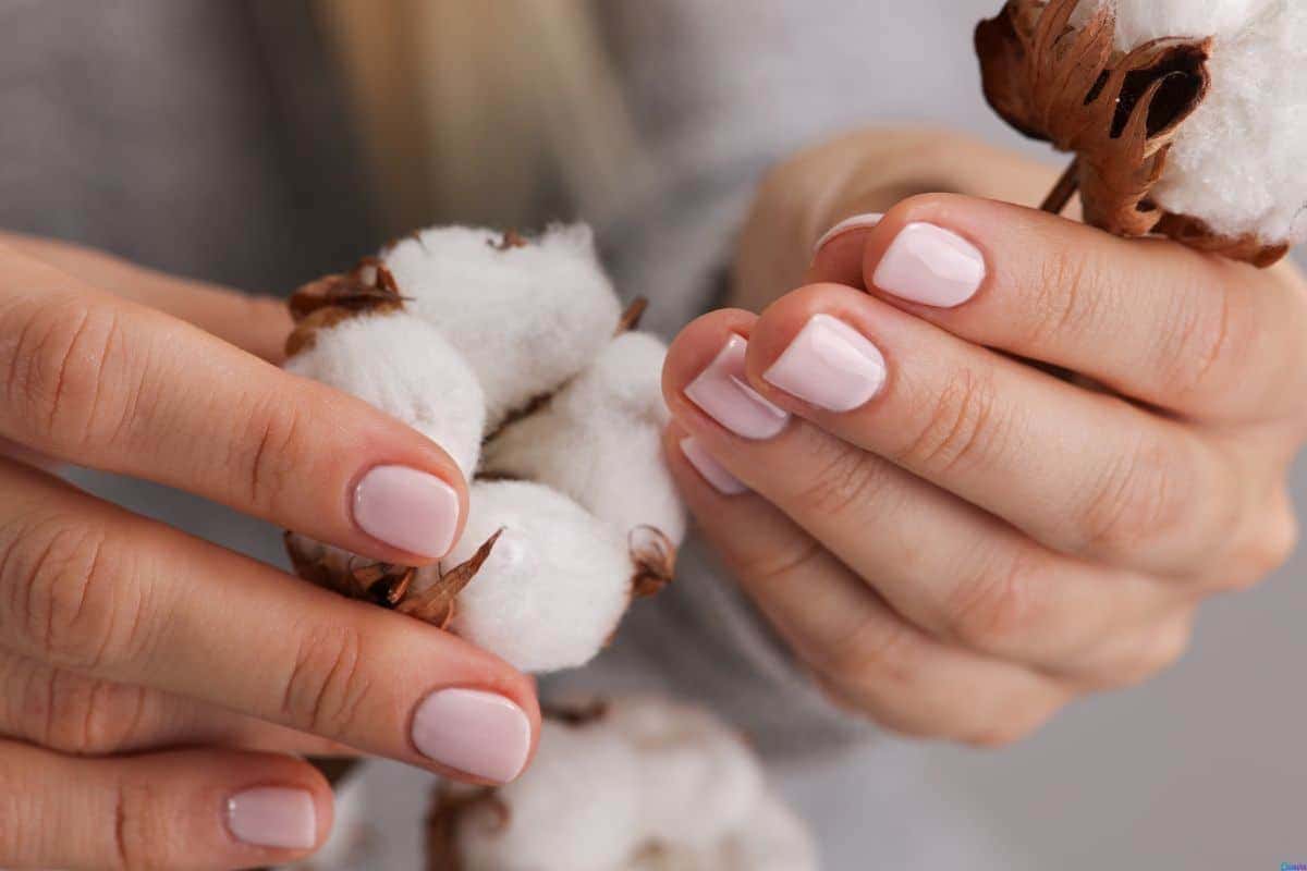 Unhas decoradas nude com branco