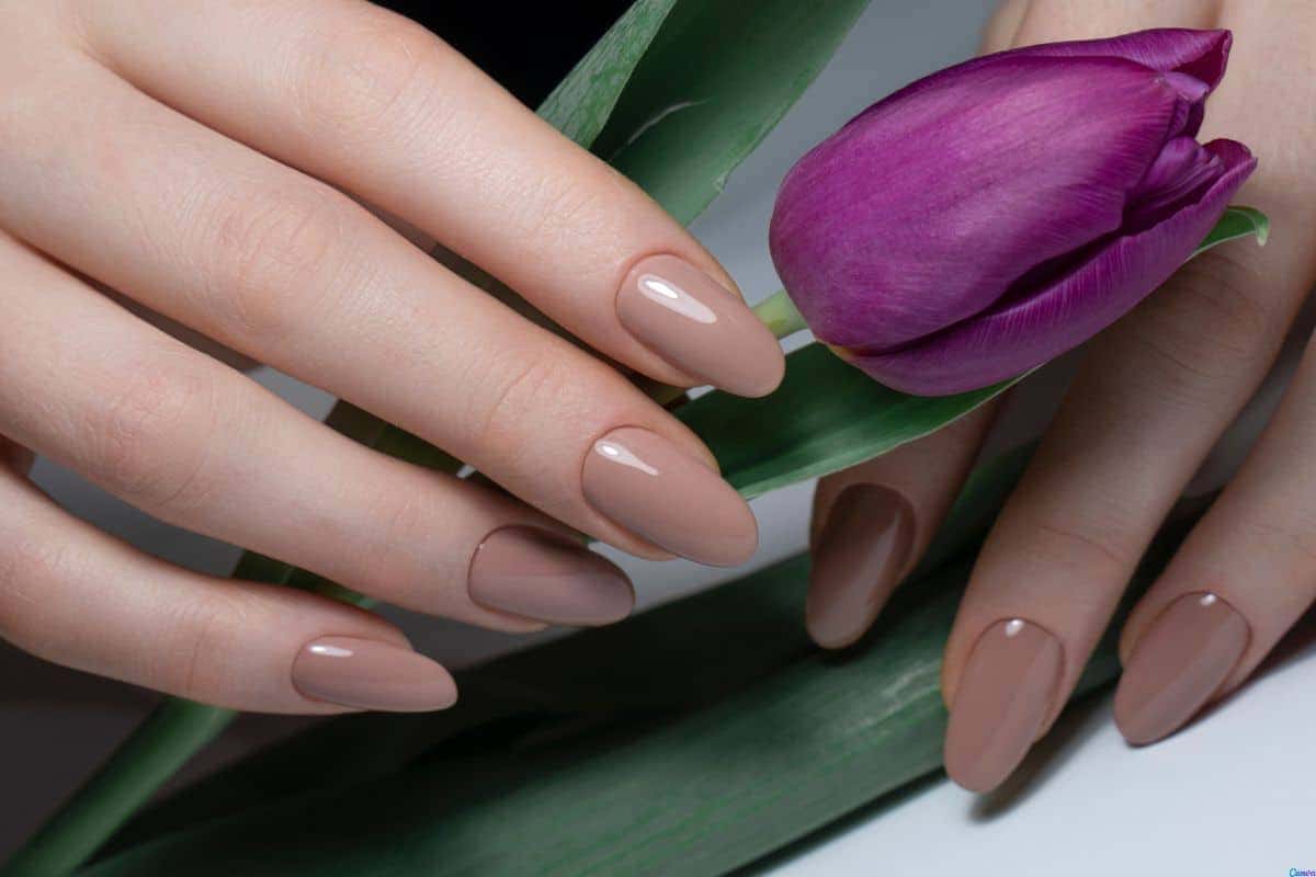Unhas decoradas nude com branco