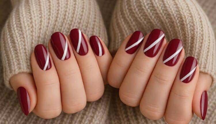 Unhas marsala com branco