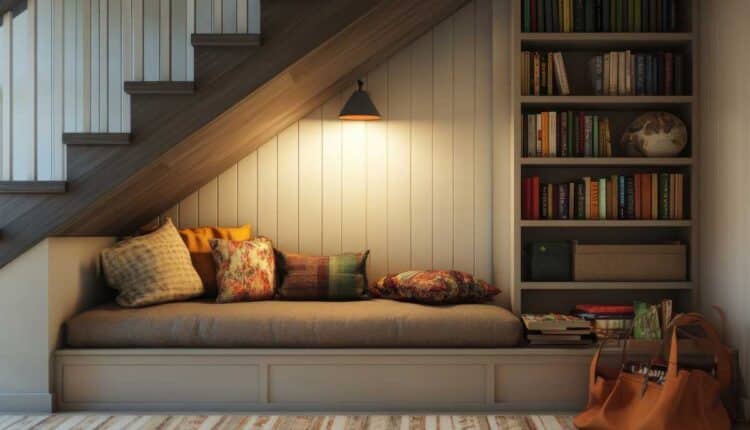 O cantinho de leitura aconchegante que criei usando só almofadas e luz amarela para relaxar em casa