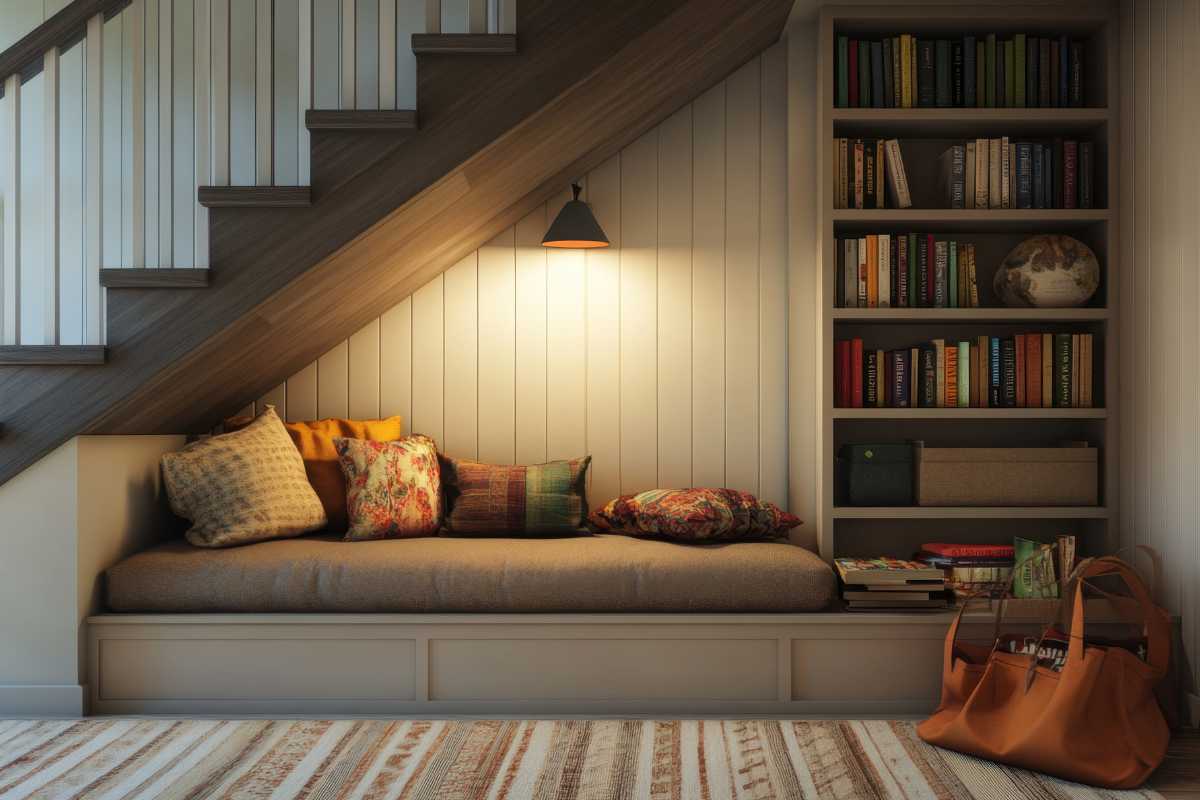 O cantinho de leitura aconchegante que criei usando só almofadas e luz amarela para relaxar em casa