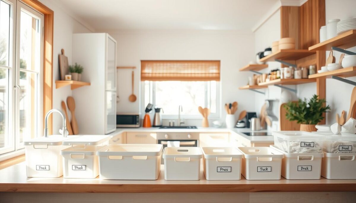 O truque com caixas organizadoras que mudou minha cozinha