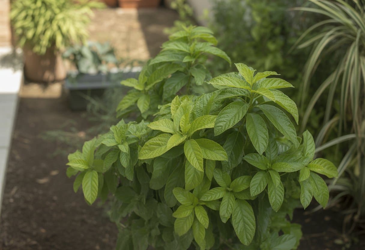 Planta brasileira com folhas verdes crescendo em um jardim bem cuidado ao ar livre.